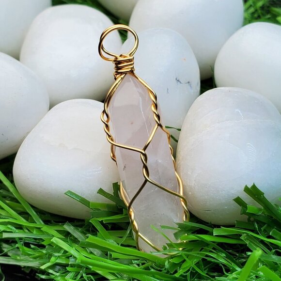 Hexagonal Rose  Healing Crystal Pendant Tree of Life Wire Wrapped, BS41070 - Picture 1 of 8